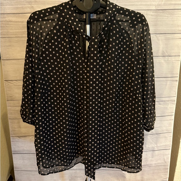 Calvin Klein Black Sheer Polka Dot Blouse - Picture 1 of 3